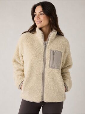 AE77 American eagle Sherpa Fleece zip Jacket unisex beige ivory
